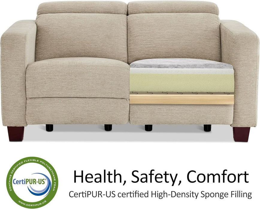 62.2'' Wall Hugger Power Loveseat Recliner Sofa with Adjustable Headrest and USB & Type C Dual Charge Ports for Living Room, Office (Fabric, HL198M1) (Beige)