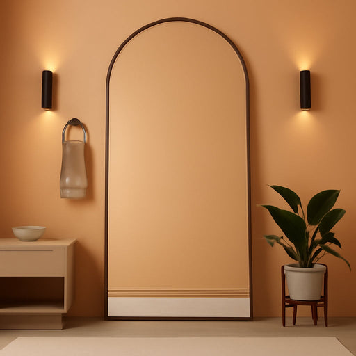 Full Length Mirror, 71"X32" Floor Standing Mirror Freestanding, Full Body Mirrors with Stand for Bedroom, Hanging Mounted for Living Room Cloakroom, Black, Arched Style