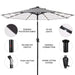 9 FT 32 LED Patio Solar Umbrella W/ Push Button Tilt and Crank Outdoor Umbrella, 8 Sturdy Ribs, UV Protection, Solution-Dyed Fabric, Creamy Beige