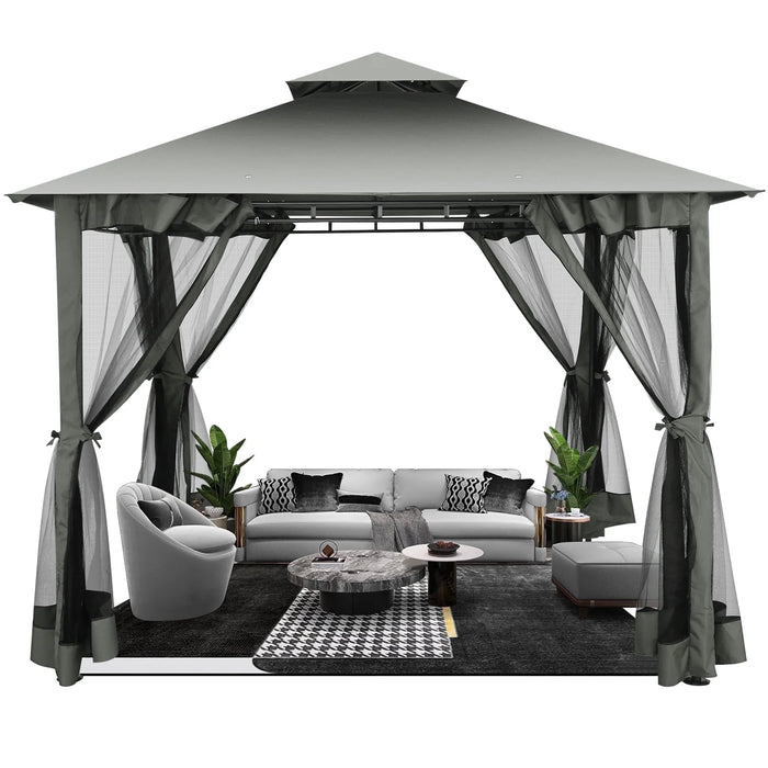 10'X10' Gazebo Canopy Tent, Assembled Style Wrought Iron Gazebo Tent with 4 Detachable Mosquito Net Sidewalls, Rainproof&Sunproof Gazebo Canopy for Tailgate, Yard, Beach