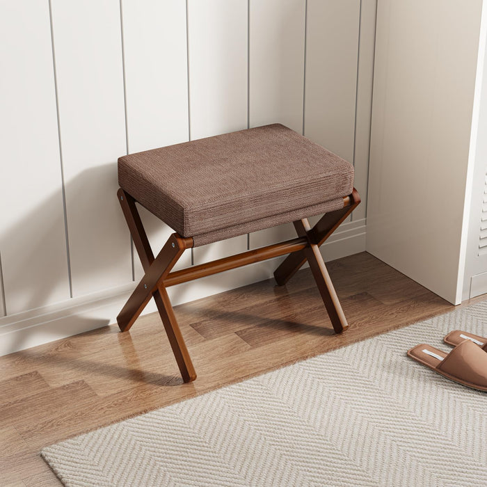 Foldable Foot Stool Ottoman, Modern Foot Rest with Bamboo X Legs & Thick Foam Cushion, Folding Foot Stools Small Padded for Bedroom Living Room, Footstool for Chair Couch (Brown - Brown)