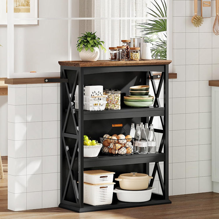 4-Tier Bookshelf, 42.9" Small Bookcase, Floor Standing Organizer Shelf, Corner Book Shelf, Metal Frame Bookshelves for Study, Bedroom, Living Room, Black and Walnut TSJ01BL