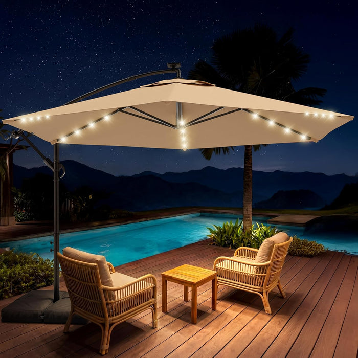 deals on offset patio umbrellas 10 X 13 FT Cantilever Umbrella with LED Lights Outdoor Heavy Duty Double Top Windproof Rectangle with 360-degree Rotation for Pool Deck Backyard, Beige : Patio, Lawn & Garden A better choice Ten Foot Cantilever Offset Patio