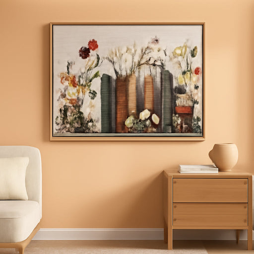 Extra Large Wall Art, Botanical Wall Art, Floral Wall Decor, Books and Flowers Painting, Modern Farmhouse Picture for Study Room Living Room Dining Room Bedroom Office Cottagecore 29"X57"