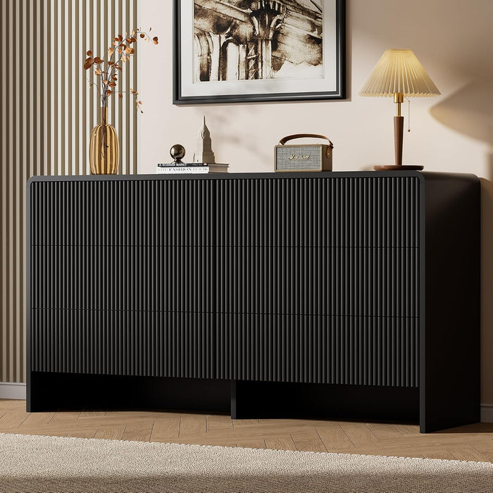 Black 6 Drawer Dresser for Bedroom, 55.1" Wide Chest of Drawers