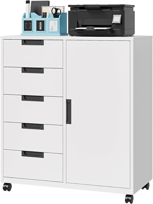 White Five-Drawer Movable Storage Cabinet For Home
