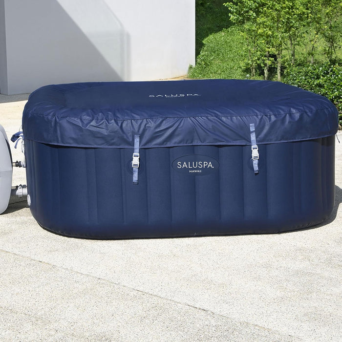 Saluspa Hawaii Airjet 4 to 6 Person Inflatable Hot Tub Square Portable Outdoor Spa with 140 Airjets and Energysense Energy Saving Cover, Blue