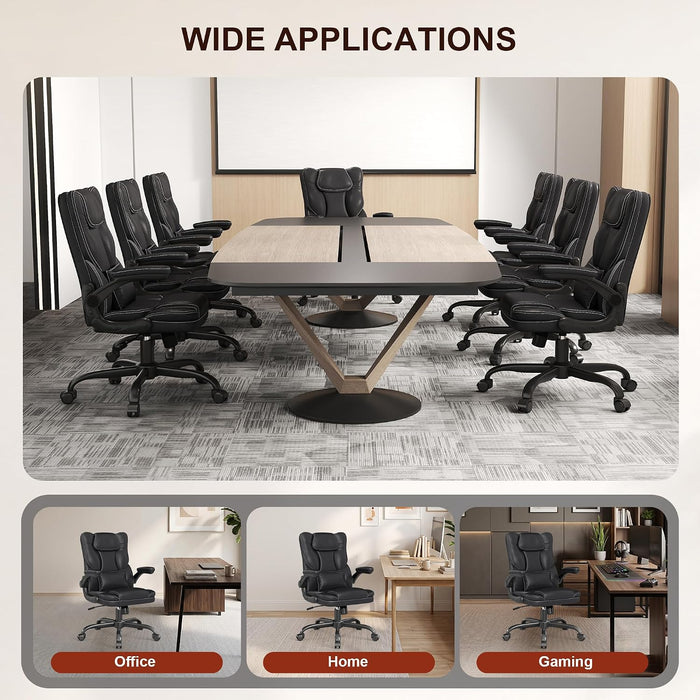 Ergonomic Office Chair Leather Desk Chair with Lumbar Support Flip up Arms