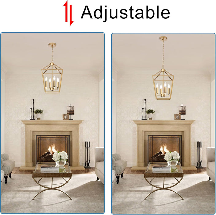 4-Light Gold Farmhouse Chandelier Iron Lantern Pendant Light