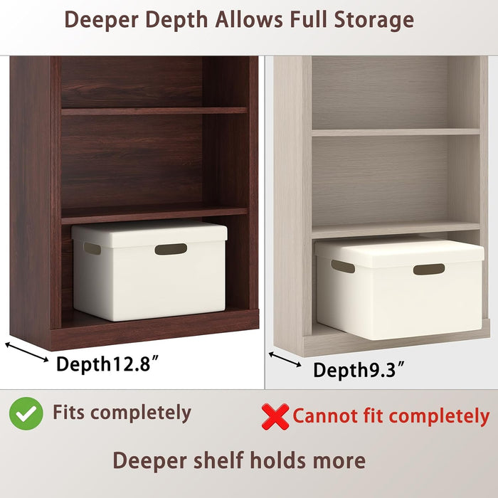 3-Shelf Bookcase, Wood Bookshelves for Living Room, Library, Office
