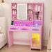 Vanity Desk with Mirror and Lights, Makeup Vanity with Transparent Top & RGB Drawers, Girls Vanity Table with Lighted Mirror for Bedroom Featuring 3 Modes & Outlet, Pink