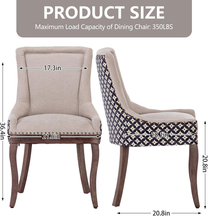 Modern Dining Chairs Set of 2, High Back Dining Chairs Side Chairs with Solid Wood Legs, Upholstered Fabric Dining Room Chairs for Dining Room Kitchen, Beige and Patterned