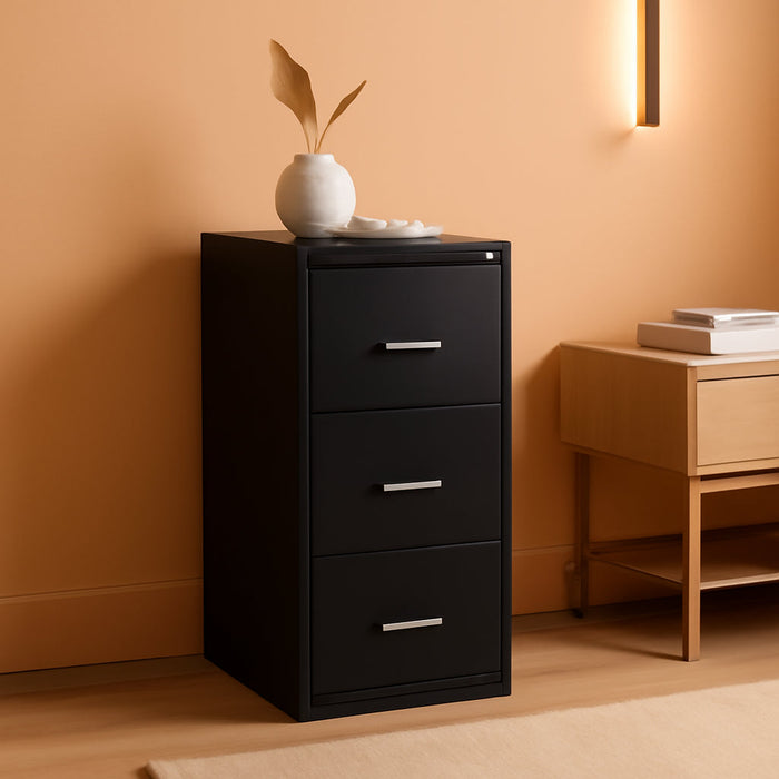 Vertical File Cabinet, 3-Drawer, Letter/Legal, Locking, Black