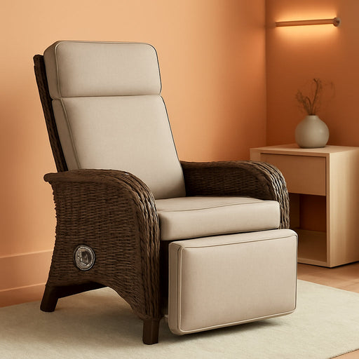 Versatile Outdoor Recliner Chair - Reclining Patio Chair with Adjustable Backrest and Footrest, All-Weather Wicker Chaise Lounge Chair Outdoor for Pool Deck Brown Beige