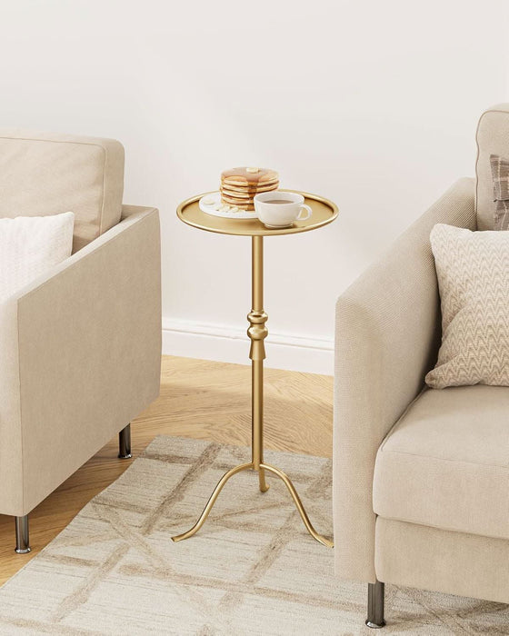 Brass Distressed Iron round Pedestal End Table, 25 Inch Vintage Martini Cocktail Accent Table with Tray Top for Living Room, Bedroom (Gold)