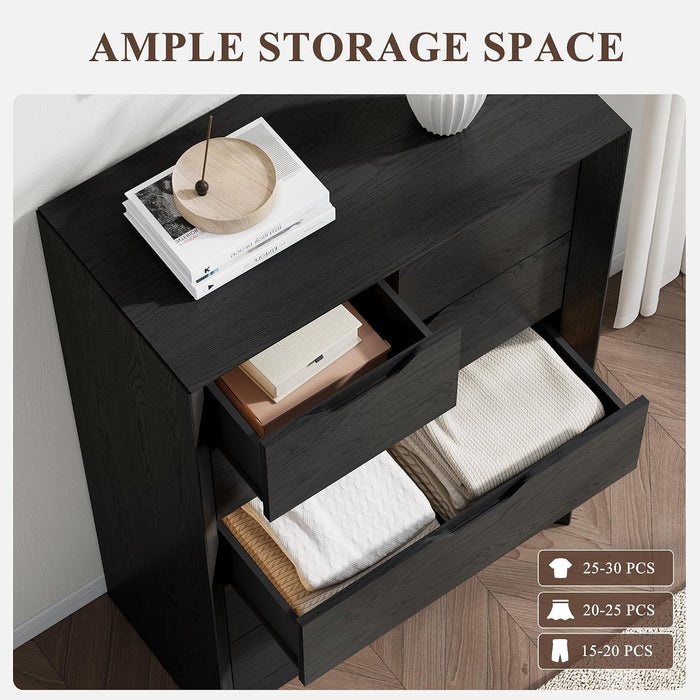 Black 6 Drawer Dresser for Bedroom, 47.4" Tall Chest of Drawers
