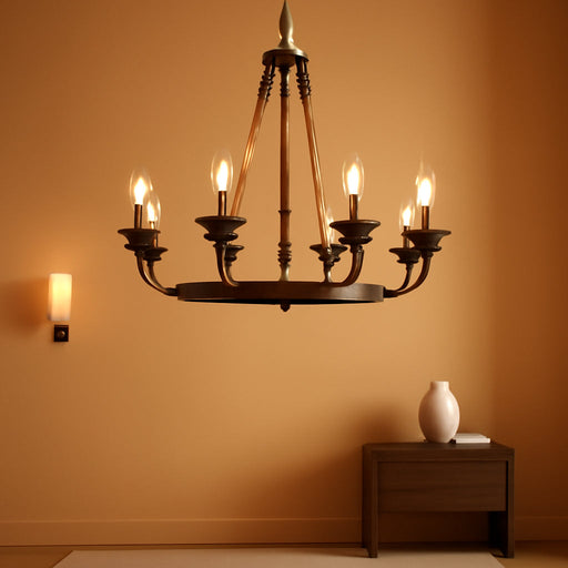 8 Light Chandelier, Industrial Ceiling Light Lantern Light Fixtures with Hemp Rope Farmhouse Adjustable Height Rustic Hanging Light E12 Base for Dining Room, Foyer, Living Room
