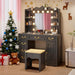 Vanity Desk with Large Mirror and Lights, 43.3" Makeup Vanity Desk with Charging Station and 6 Drawers, Makeup Dressing Table with Storage Stool for Bedroom (Grey)