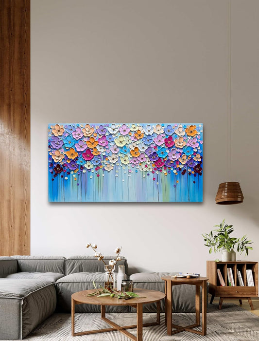 3D Paintings, Modern Abstract Oil Painting Hand Painted on Canvas Abstract Artwork Picture Wall Decoration for Living Room - Gorgeous Flowers Wall Art-24X48 Inch