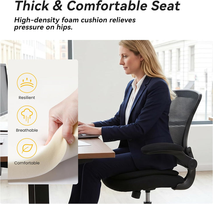 Ergonomic Office Chair with Double Seat Cushion – Mesh Desk Chair without Arms for Space Saving, Adjustable Swivel Computer Task Chair with Rocking Mode & Lumbar Support (Regular Height)