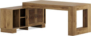 Brown 63InchLong LShaped Desk With Sliding Cabinets