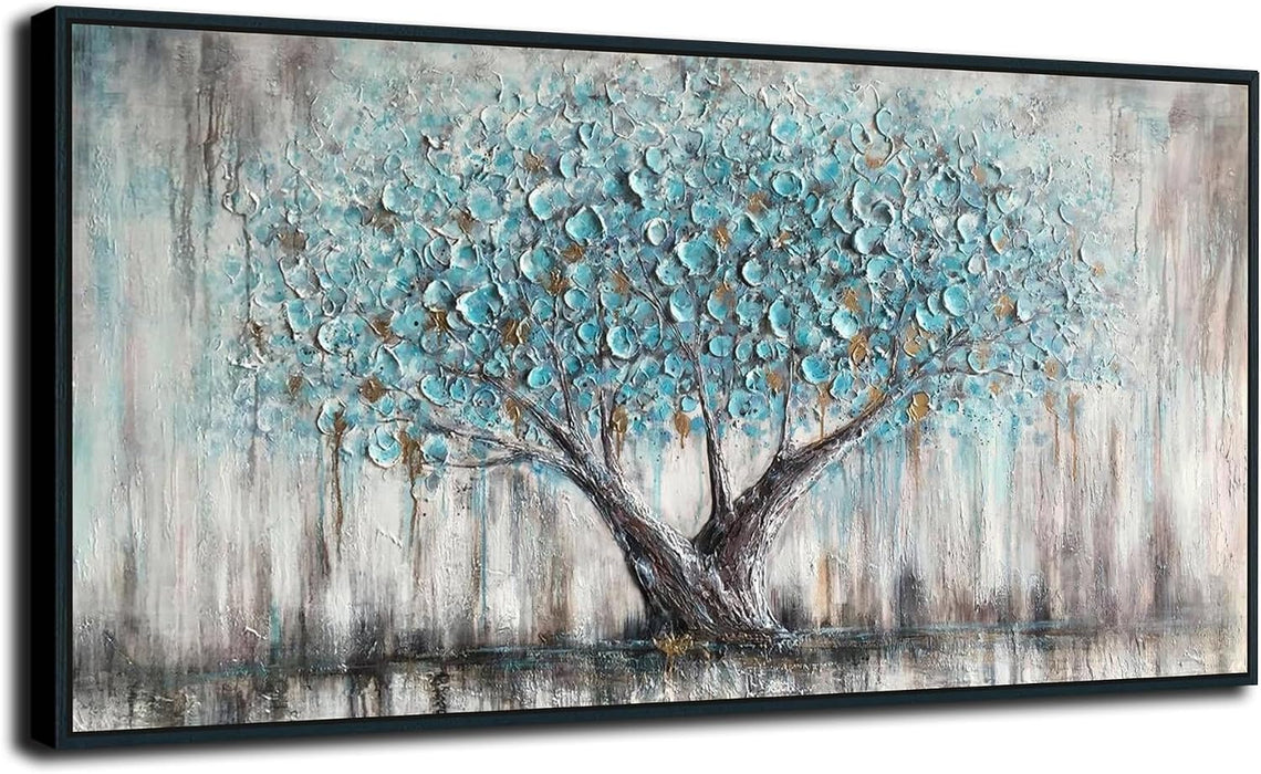 Framed Teal TreeOfLife CanvasArtwork Wall Art 58x29