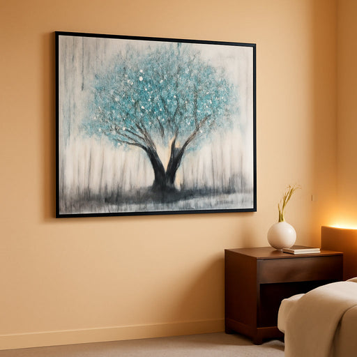 Framed Teal TreeOfLife CanvasArtwork Wall Art 58x29