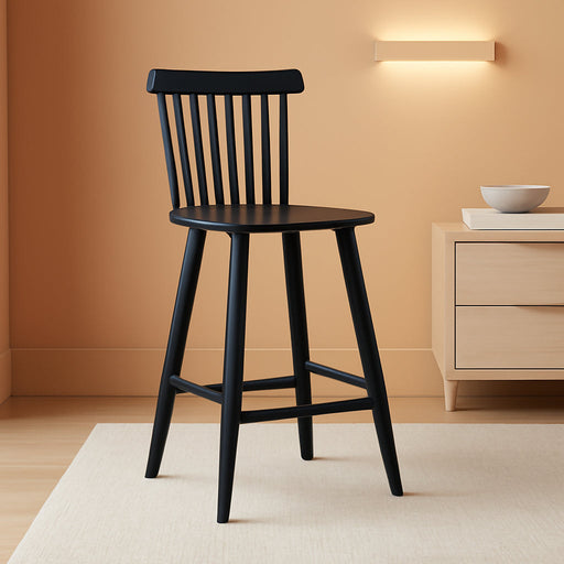 Upgraded Windsor Wooden Black Bar Stools Set of 4, 24 Inch Counter Height Barstools with Spindle Back/Bigger Seat for Kitchen Island