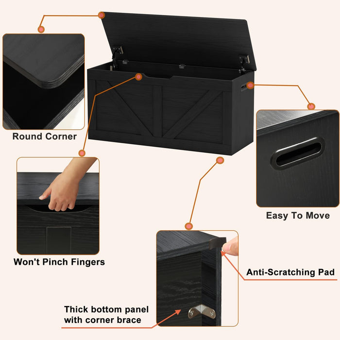 Black 39.4 Inches PremiumSolidWood Entryway Storage Bench