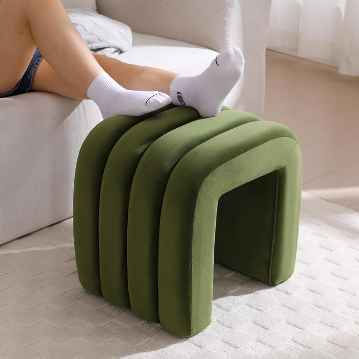 Multi-Functional Ottoman Stool, Footrest for Couch, Modern Vanity Stool for Make-Up Room, Living Room and Entryway, Small Cute Footstool (Olive Green Velvet)