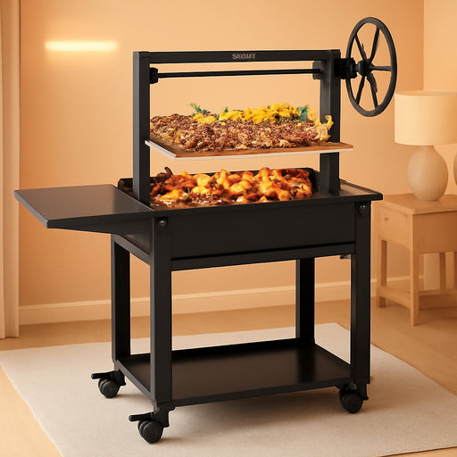 Santa Maria Grill, Argentine Parrilla Grill with Adjustable Height Grate, Wood Fire & Charcoal BBQ Grill, Large Outdoor Open Fire Grill with Storage for Patio & Backyard