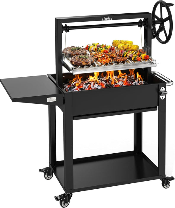 Santa Maria Grill, Argentine Parrilla Grill with Adjustable Height Grate, Wood Fire & Charcoal BBQ Grill, Large Outdoor Open Fire Grill with Storage for Patio & Backyard