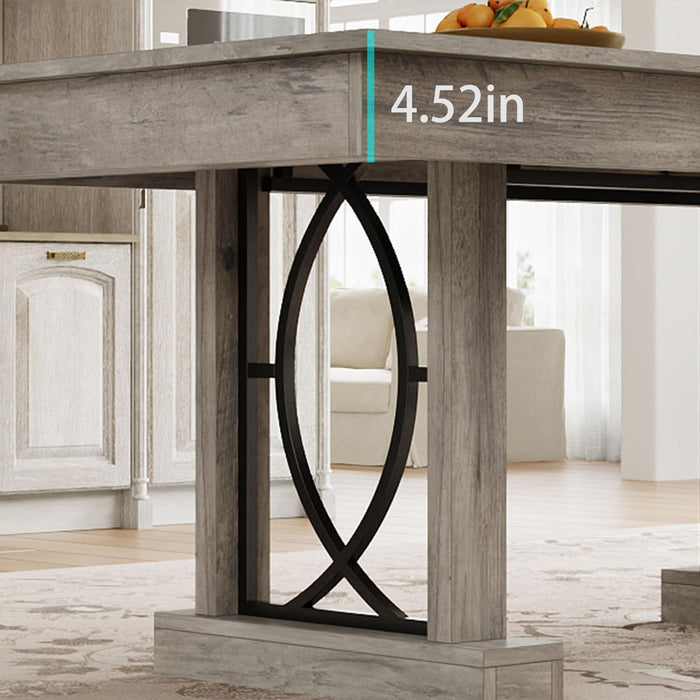Wooden Dining Table for 6-8 People with 2 Large Drawers, 71 in Long Farmhouse Rectangular Kitchen Dining Table & Thick Table Top, Sturdy Frame, for Big Family, Dinette, Rustic Gray
