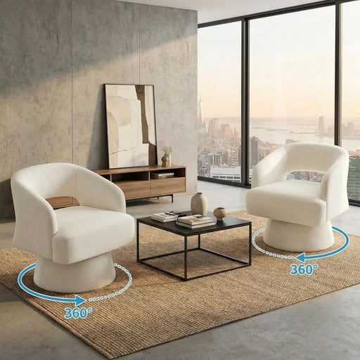 Beige Velvet 360 Swivel Oversized Designer Armchairs
