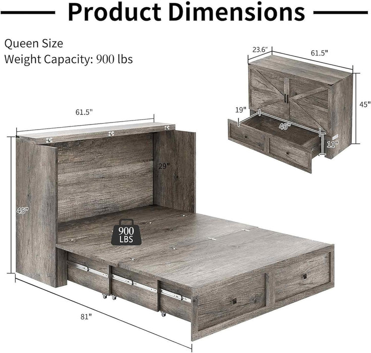 MurphyBedQueenCabinetGreyWithIntegratedUSBChargingSystem