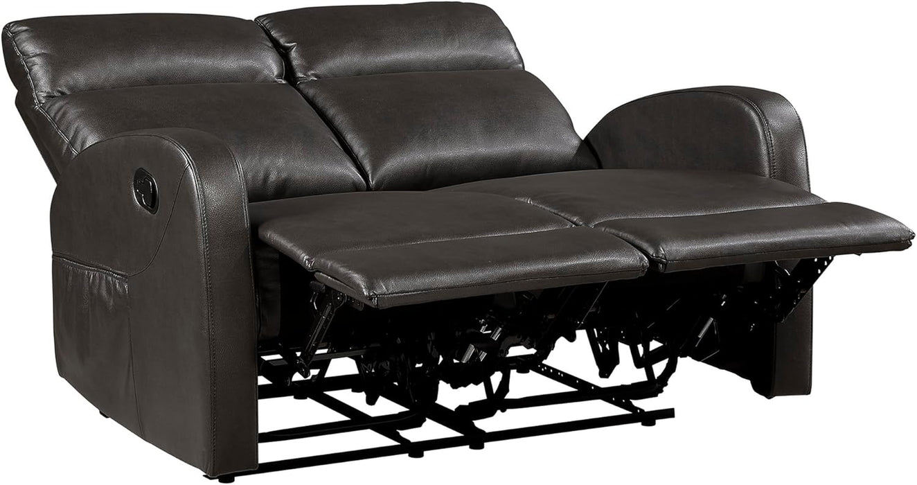 Manual Reclining Loveseat, Faux Leather Loveseat Recliner, Wall Hugger, Track Arms, Magazine Pockets, Manual Dual Recliners for Living Room/Office/Apartment, Easy Assembly, Espresso