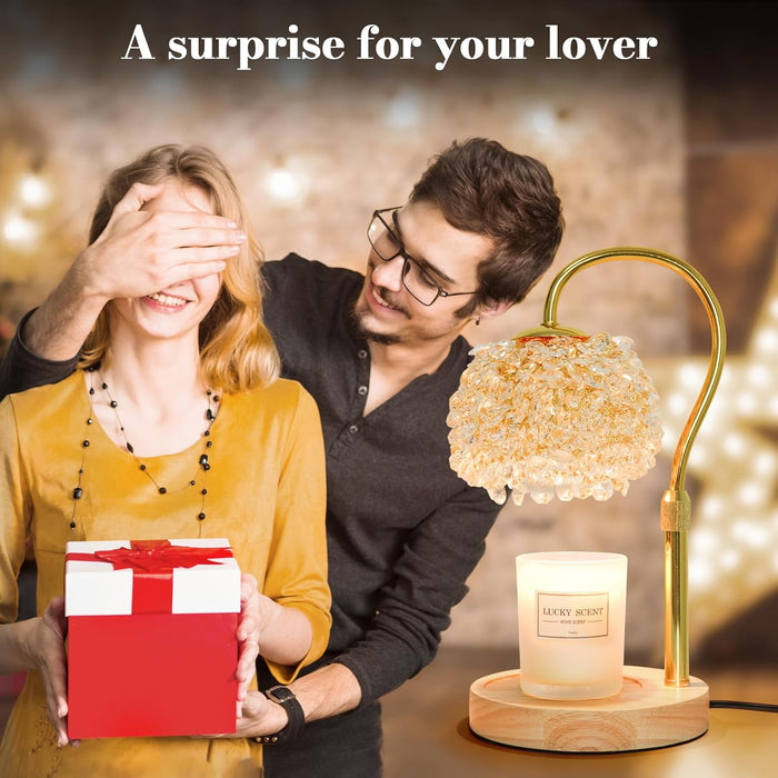 Candle Warmer Lamp with Timer, Dimmable Candle Lamp Warmer with 312 K9 Crystals Adjustable Height Electric Candle Warmer for Women Gifts, Wax Warmer Lamp with 2 Bulbs for Jar Candles