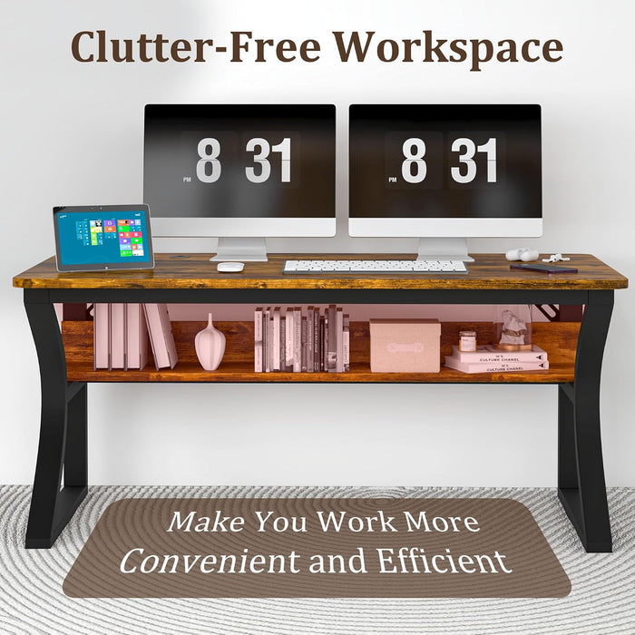 Computer Desk, 47 X 20In Computer Desk, Office Desk W/Storage, Home Office Desks for Gaming Study Writing Work, Sturdy Metal Frame, Large Legroom, Waterproof, Scratch-Resistant, Rustic Brown