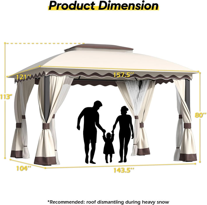 Outdoor Patio Gazebo 10×13 Heavy Duty Gazebos with Mosquito Netting & Double Roof Metal Steel Frame Canopy Gazebo Tent Shelter for Patio Lawn Backyard Garden