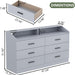 6 Drawer Dresser with Power Outlet, Chest of Drawer with LED Light, Modern Dresser with Open Storage Cubby, Double Wide Dressers Organizer for Bedroom, Living Room, Entryway, Hallway (Grey, 6 Drawers)