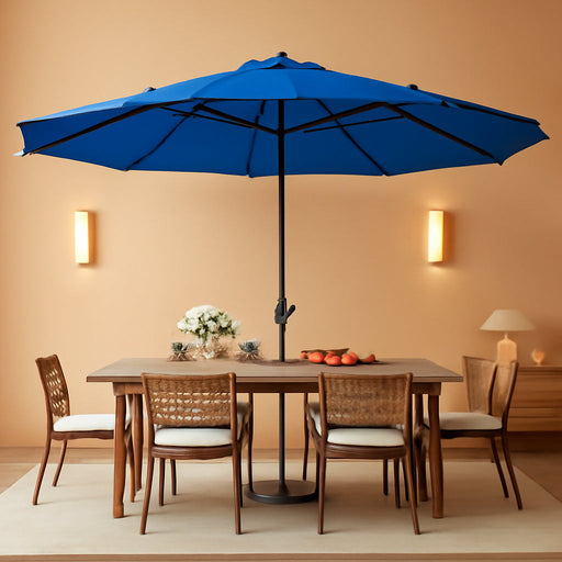 15FT Outdoor Patio Umbrella with Crank, Large Rectangular Market Umbrella, Double-Sided Outdoor Umbrellas with Cross Base & Sandbag for Porch, Lawn, Pool, Backyard, Royal Blue