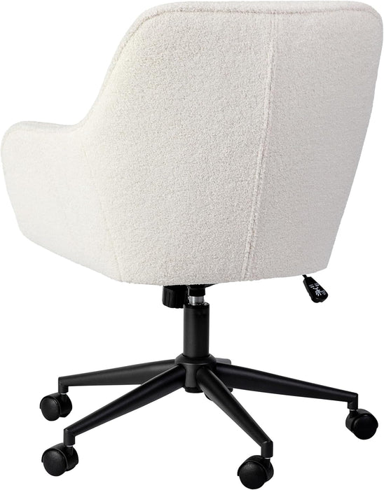 Rayna Swivel Task Chair with Flared Arms for Home Office in White Boucle with Oil Rubbed Bronze Frame