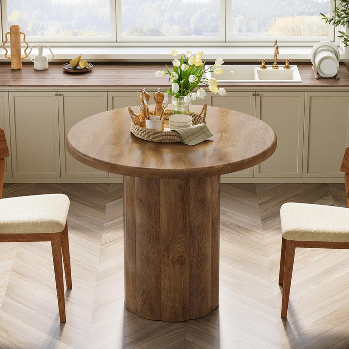 31.5-Inch round Dining Table for 2-4 People, Small Kitchen Table with Sturdy Base for Dining Room, Living Room (Brown)
