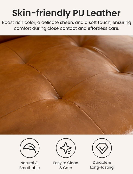 Mid Century Leather Accent Chairs, Modern Small Arm Chair for Living Room, Office Waiting Room Lobby Chair with Wooden Arms, Brown Accent Reading Chairs Set for Bedroom