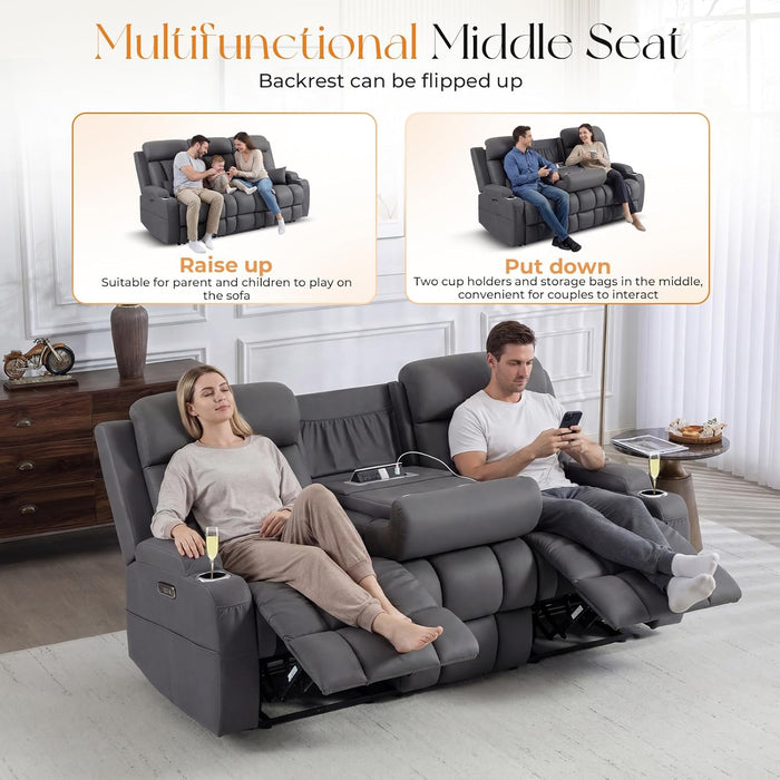 with Adjustable Headrest, Zero Wall Hugger Reclining Couch RV Loveseat Recliner Sofa with Charge Device &Drop down Table (Dark Gray, Sofa)