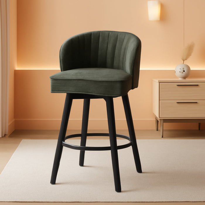 Swivel Counter Height Bar Stools Set of 4, 26'' Modern Barstools with Backs and Metal Legs, Upholstered Bar Chairs, Faux Leather Green Stools for Kitchen Island Chairs