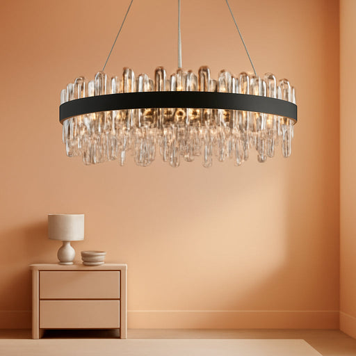 Black Modern Oval Crystal Chandelier, 24-Lights Luxury Chandeliers 2-Tiers K9 Crystal Chandelier Pendant, Light Fixture G9 Lights for Dining Living Room Entryway Kitchen Dia 30 Inch