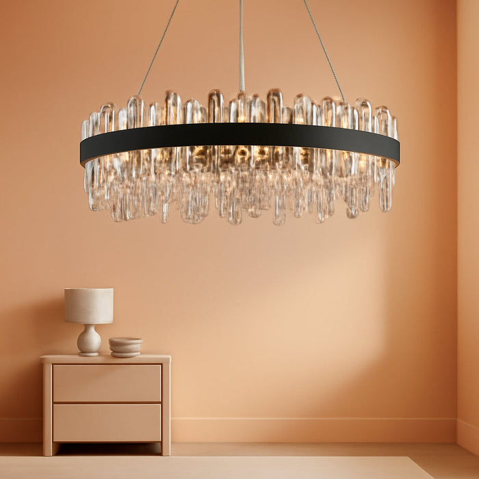 Black Modern Oval Crystal Chandelier, 24-Lights Luxury Chandeliers 2-Tiers K9 Crystal Chandelier Pendant, Light Fixture G9 Lights for Dining Living Room Entryway Kitchen Dia 30 Inch