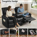 Manual Reclining Loveseat Sofa with Reversible Console, Double Recliner Couch with Cup Holders & Charging Ports, PU Leather 2-Seater Recliner Sofa for Living Room, RV, Small Spaces, Black