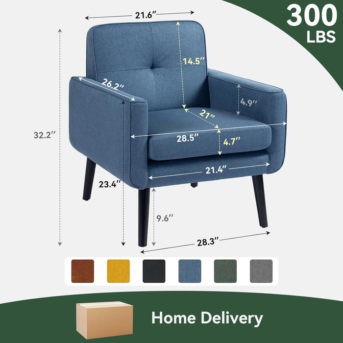 Blue Mid Century Upholstered Fabric Accent Armchair